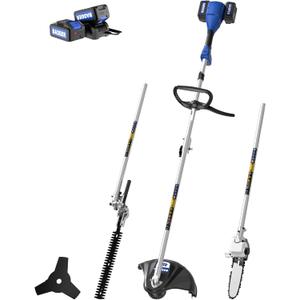 Wild Badger Power 40V Cordless Weed Wacker, String Trimmer/Edger, Pole Saw, Hedge Trimmer and Brush Cutter Blade, Attachment Capable 4-in-1 Multi-Tool Kit with 2 * 20V 4Ah Battery and 1*Charger