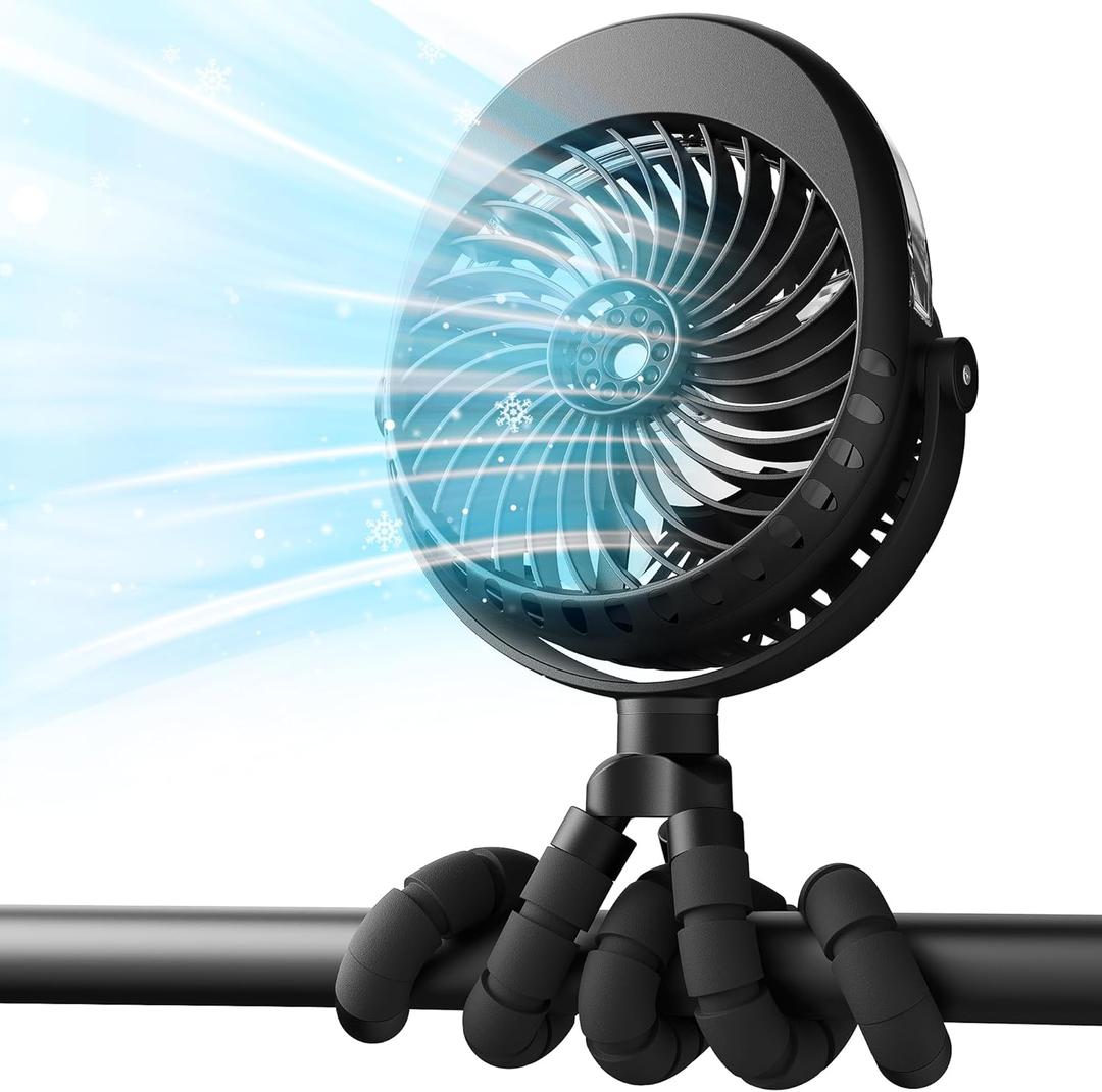 AMACOOL Portable Misting Stroller Fan, Rechargeable Mister Fan with Water Spray, 270Pivoting, Flexible Tripod Clip on Mist Cooling Fans for Disney Travel Beach Outdoor Car Seat Treadmill Golf Cart (2600mAh, Black)