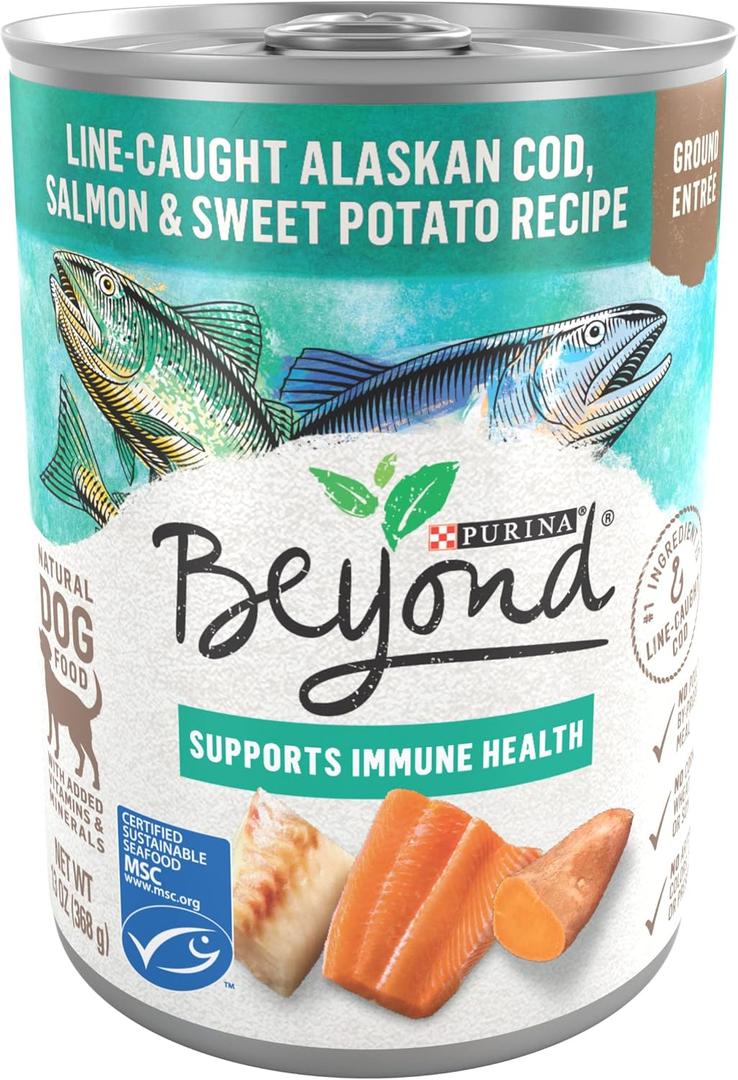 Purina Beyond Cod, Salmon and Sweet Potato Natural Ground Grain Free Wet Dog Food Pate - (Pack of 12) 13 oz. Cans. Best By Sept. 2026