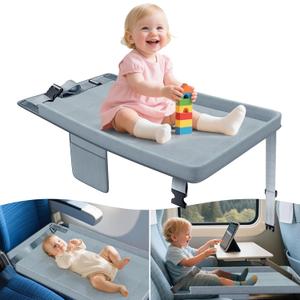 Airplane Bed for Toddler - Airplane Seat Extender for Kids - Barrier Designed Baby Airplane Bed with Pockets - Comfortable Footrest for Kids Flights Travel Essentials Grey