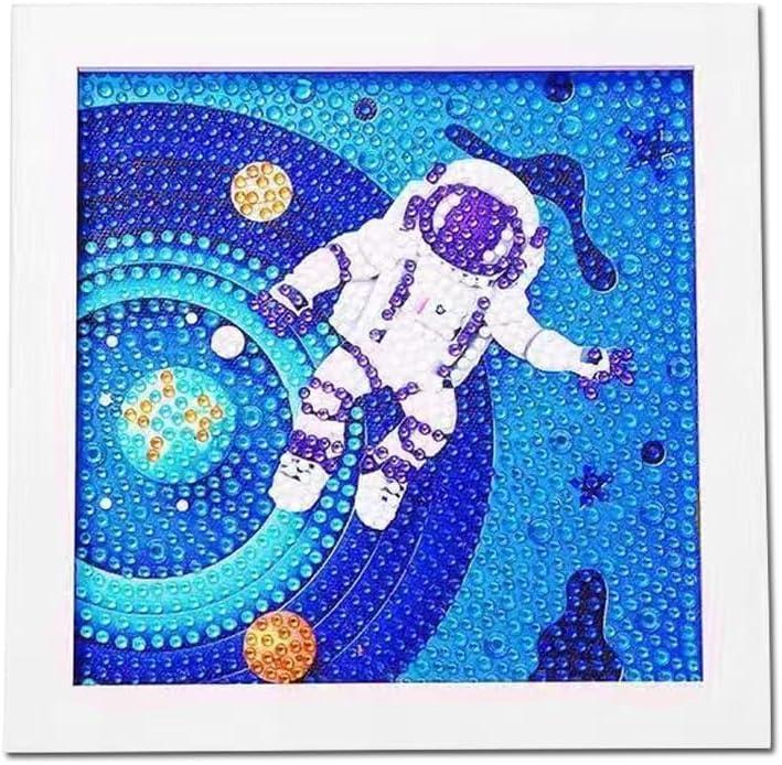 PERFECTSIGHT Cute 5D Diamond Art Kits with Wooden Frame, Kawaii DIY Painting Art for Adults Teen, Diamond Arts and Crafts Sets, Big Gem Full Drill Diamond Dots for Women Beginners (Space Astronaut)
