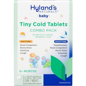 Hylands Baby Tiny Cold Tablets, Day and Night Value Pack, Infant and Baby Cold Medicine, Decongestant, Runny Nose and Cough Relief, 250 Quick-Dissolving Tablets