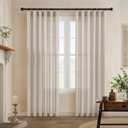 Linen 112 Inch Curtains 2 Panels for Dining Living Room Semi Sheer Light Filtering Farmhouse Curtains with Rod Pocket Hook Belt Privacy Tan Beige Flax Linen Long Window Drapes