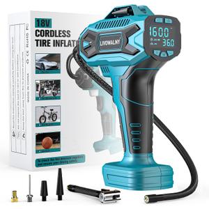 Tire Inflator Air Compressor Compatible with Makita 18V Battery, LIVOWALNY 160 PSI Cordless Portable Electric Air Pump 2025 Bigger LCD Digital Pressure Gauge for Car, Bike, Sport Ball (No Battery)