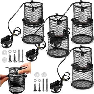 VIHOSE 4 Pcs Retractable Reptile Heat Lamp Holder Reptile Anti Scald Lampshade Ceramic Heat Emitter Heating Lamp Shade with Switch for Pet Amphibian Snakes Lizards Turtle Frogs Chicks, Without Bulb