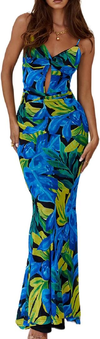 Women Sexy Spaghetti Strap Patchwork Maxi Dress Off Shoulder Hollow Out Long Dress Y2k Bodycon Backless Night Party Dress S