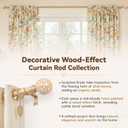 Wood Curtain Rods for Windows 32 to 48, 1 Inch Heavy Duty Boho Drapery Rods with Imitation Wood Grain olive leaf motif Finials, Rustic Decorative Curtain Pole set, 32"-48", Brown