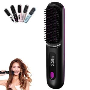 Wireless Portable Hair Straightener Brush 2026 New Version - 200M Negative Ion 3 Temp LED MCH Ceramic Anti-Frizz Styling Brush (Midnight Black)