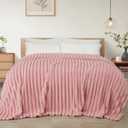 Exclusivo Mezcla Queen Size Flannel Fleece Blanket, Super Soft Striped Jacquard Bed Blanket, Lightweight Fuzzy Cozy for All Seasons, 90x90 Inches, Pink