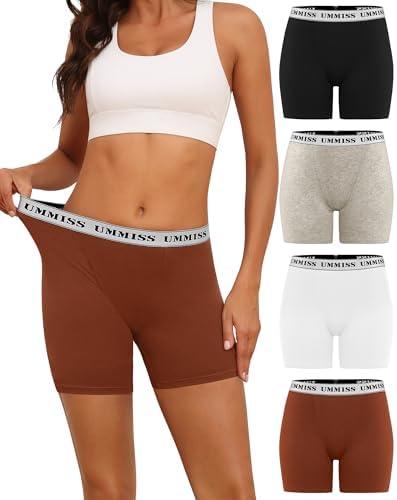 UMMISS Womens Boxer Briefs Underwear Boy Shorts Cotton Underwear Soft Anti Chafing Ladies Panties 4 Pack Size L