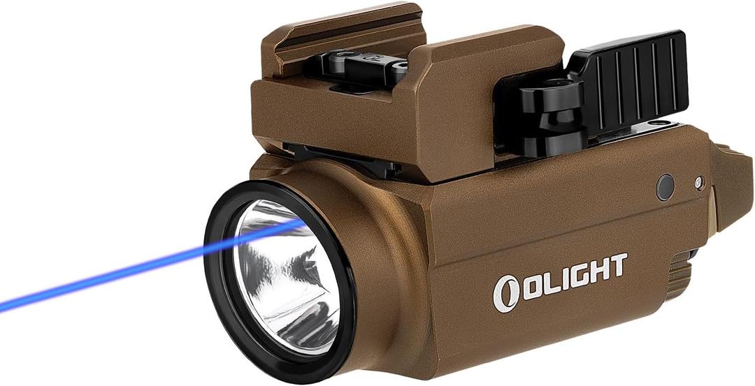 OLIGHT Baldr S Blue Beam 800 Lumens Magnetic USB Rechargeable Tactical Flashlight with White LED Combo, Compact Rail Mounted Light with 1913 or GL Rail, Battery Included (Desert Tan)