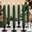 YAUNGEL 6 Pcs Christmas Tree Candles with Metal Candle Holder, Real Wax Christmas Tree Candles with Remote Timer, Flameless Tree Candlesticks Battery Operated Flickering Flame for New Year Xmas Decor