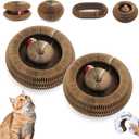 2Pcs Magic Organ Cat Scratcher Cardboard, Foldable Scratching Board, Interactive Cat Toy with Bell Ball, Corrugated Cardboard Scratch Pad for Indoor Cats, Round (Wool White)