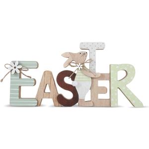 Easter Decorations Wooden Sign Party Decorations for Home, Farmhouse Easter Table Decor Bunny with Pompom Ball for Tiered Tray Tabletop Shelf Mantel Party Outdoor Indoor (Lite Green)