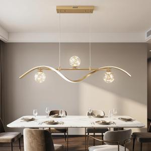 40.2'' Gold Linear LED Chandelier, 4 Light Sources, 3 Clear Glass Globes | Dimmable with Remote, Kitchen Island Lighting, Adjustable Height, Warm White to Cool White, Hanging Pendant Light Fixture