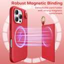 TAURI for iPhone 16 Pro Max Case, Removable Magnetic Wallet Case with Card Holder, [Compatible with MagSafe] Durable PU Leather Phone Case with Wireless Charging, Red