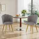 VECELO Velvet Dining Chairs Set of 2, Modern Upholstered Kitchen Chairs with Thick Cushions, Curved Padded Backrest and Metal Legs, for Kitchen, Dining Room, Living Room, Gray