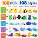 108 PCS Mini 3D Printed Animals, Articulated 3D Animal Fidget Toys Also Known as Wigglitz, Small 3D Printed Animal Figures for Classroom Prizes, Party Favors and Group Activities