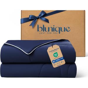 Cooling Comforter Queen Size, Double-Sided Cooling Blanket for Hot Sleepers, Breathable Lightweight Comforter for Night Sweats, All Season Cool Blanket, Soft Cold Touch,(90"x90" Dark Blue)