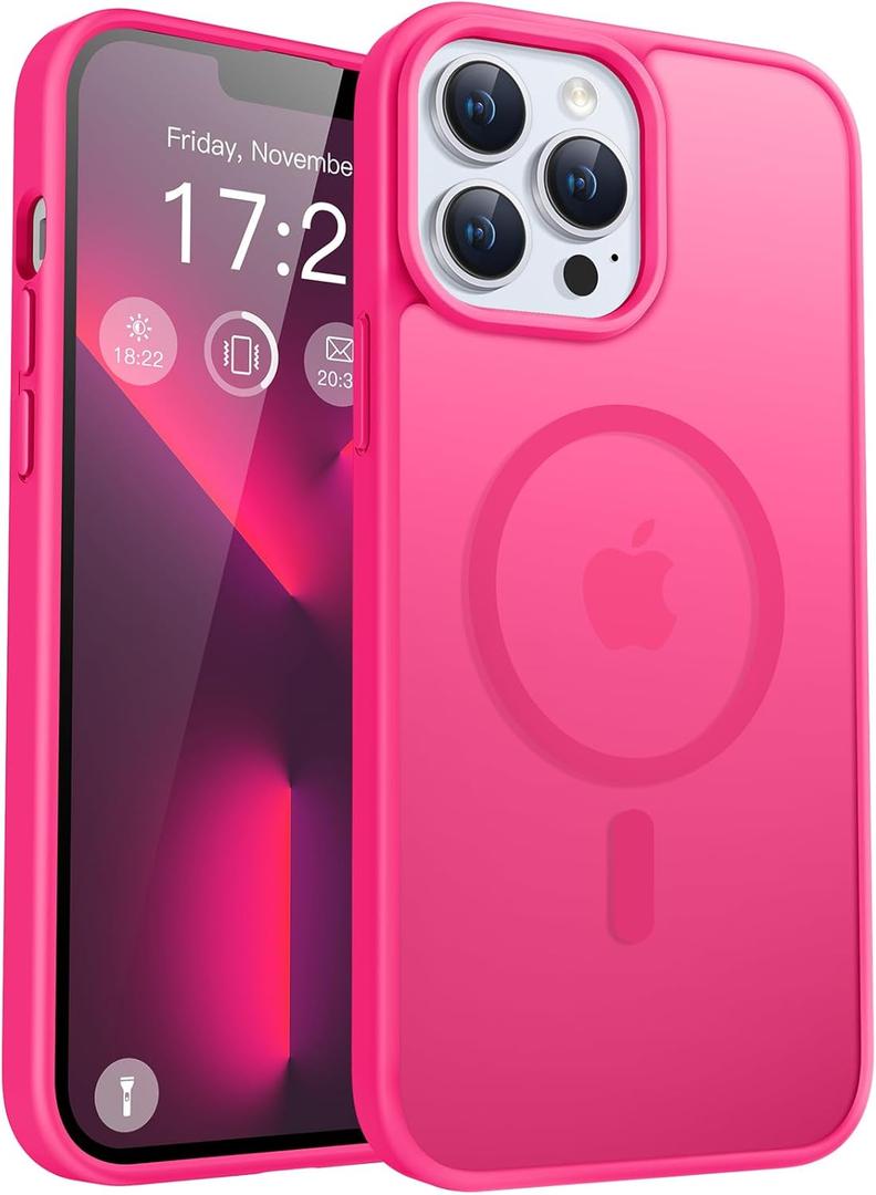 2 x for iPhone 13 pro Phone Case, Compatible with Magnetic, Military Grade Drop Protection Translucent Matte Shockproof Anti-Scratch/Anti-Fingerprint Case for iPhone 13 pro (neon Pink)