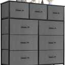 Sweetcrispy 9 Drawer Fabric Dresser Tall Chest Storage Organizer Tower with Cabinet Metal Frame and Wood Top Lightweight Nursery Closet Furniture for Bedroom,Charcoal Grey