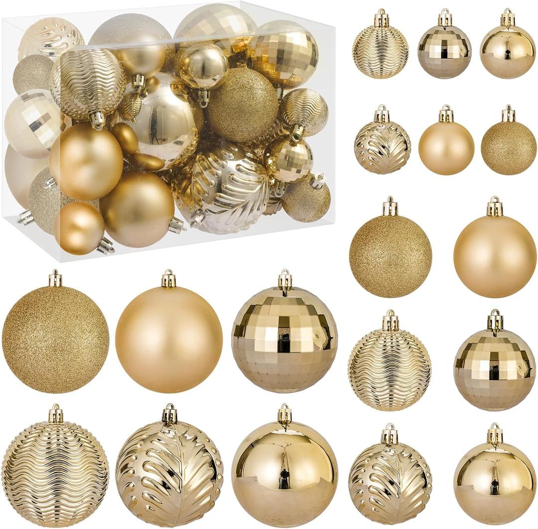 36 Pieces Christmas Ball Decoration Set, Shatterproof Hanging Christmas Xmas Tree Ornaments, Indoor & Outdoor Decoration for Wreath and Party Decorations (Gold)