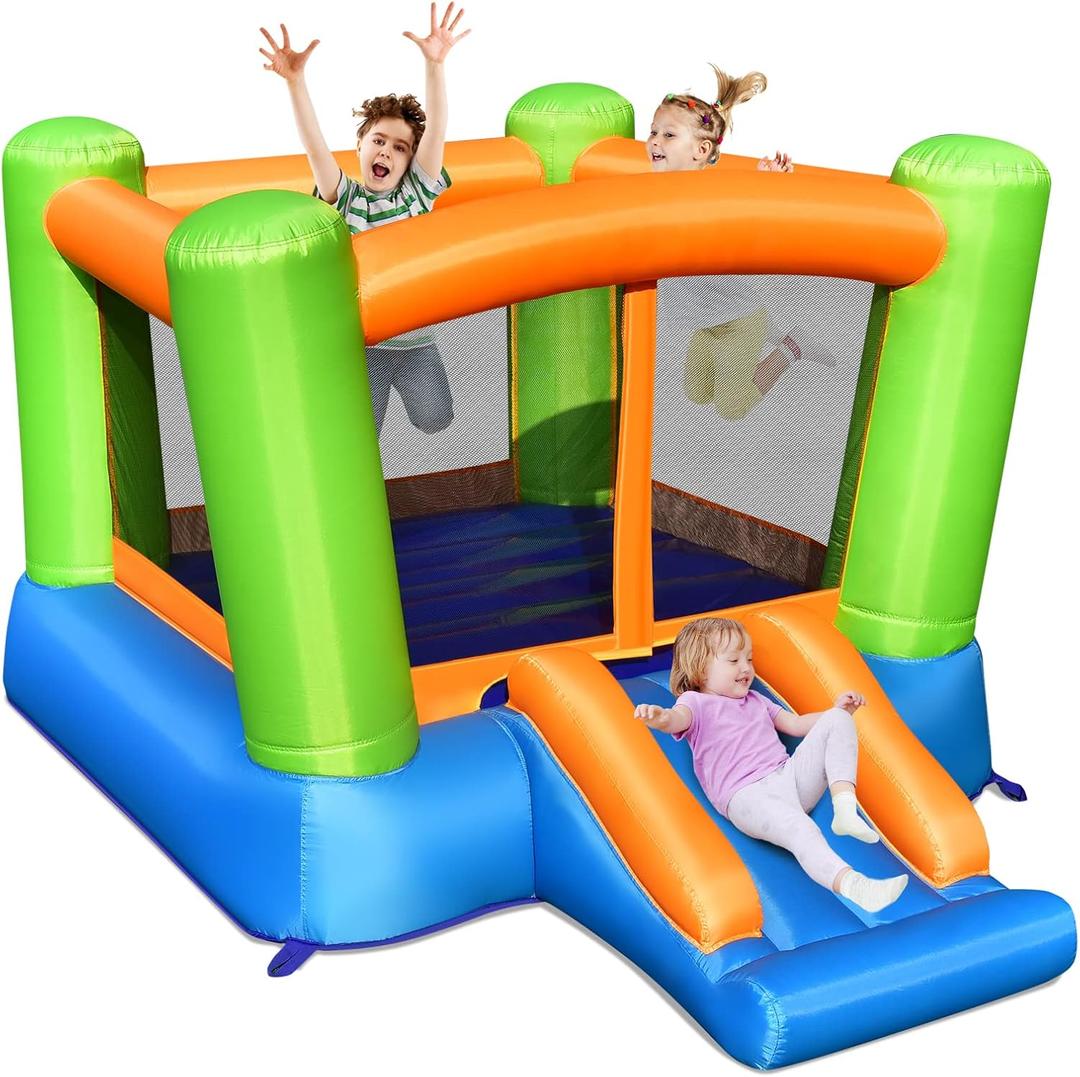 Inflatable Bounce House, Kids Bounce Castle Outside, Jumping Castle Bouncer w/Slide, Large Jumping Area, 2-in-1 Bouncy House for Toddler, Kids Bouncy Castle for Party Indoor Outdoor