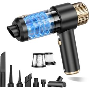 JONYJ Handheld Car Vacuum Cleaner, 16000PA Hand Held Vacuum Portable Cordless, 2 in 1 Air Duster and Vacuum Cleaner with LED Light, Multi-Nozzles, 120W High Power Mini Vacuum for Home, Pet, Office (Black & Gold)