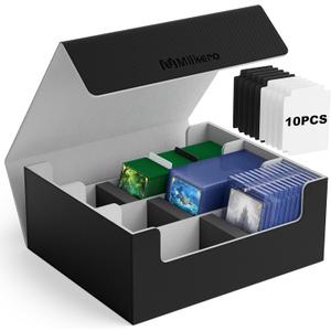 Mlikero Card Deck Case for Trading Cards 1800+, Trading Card Storage Box Fits Toploader and Magnetic Card Holder, Leather Magnetic Closure Deck Box Fit for MTG, TCG (A-3 Row XL, A1-Black)