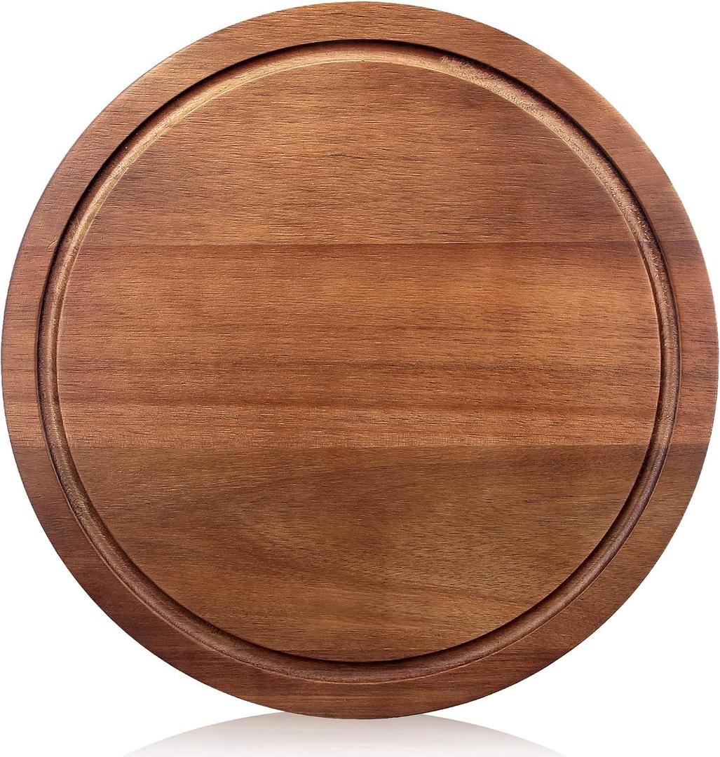 Round Acacia Wood Cutting Boards for Kitchen Meat Small Wooden Charcuterie Boards Decorative Bread Serving Cheese Board Chopping Board Butcher Block Circle Pizza Board Charcuterie Tray Food Platter