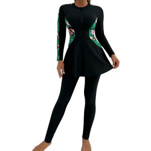 IDOPIP Muslim Swimsuits for Women Modest Burkini Islamic Arabic Swimwear Full Cover Long Sleeve Rash Guard Pants Bathing Suit (S)
