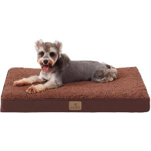 Bedfolks Orthopedic Dog Bed for Medium Dogs - Egg Foam Dog Crate Bed with Removable Waterproof Cover, Pet Bed Mat Suitable for Dogs and Pets Up to 35 lbs (30 x 20 x 3 inches, Brown)