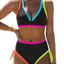 popvil High Waisted Bikini Sets for Women Tummy Control Swimsuits Neon Swimwear Bathing Suit Medium