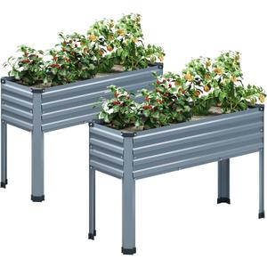 MGNO Galvanized Raised Garden Bed Outdoor with Legs,481832in Metal Elevated Raised Planter Box for Backyard, Patio, Balcony, 300lb Capacity,Grey