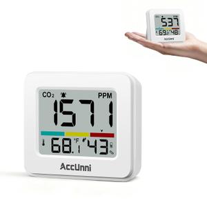 CO2 Monitor Air Quality Monitor Indoor Temperature Humidity Meter Small | Battery Powered CO2 Detector, Portable CO2 Meter, Carbon Dioxide Monitor for Home, Hotel, Cars, Office or School