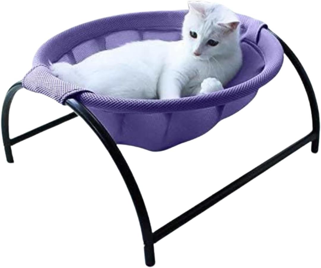 Cat Hammock Bed with Mesh Basket Durable Washable Design for Elevated Indoor Lounging (Purple)