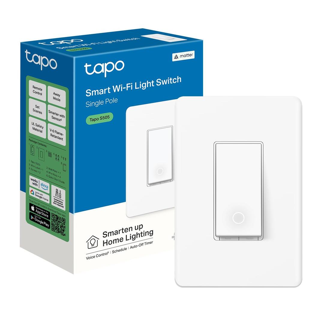 TP-Link Tapo Matter Smart Light Switch: Voice Control w/Siri, Alexa & Google Assistant | UL Certified | Timer & Schedule | Easy Guided Install | Neutral Wire Required | Single Pole | Tapo S505 (1-Pack)