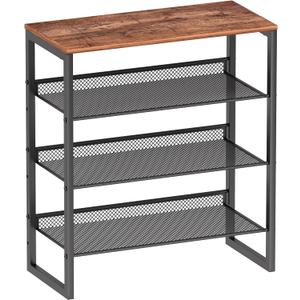 Industrial Shoe Rack - Sturdy Steel Entryway Shoe Organizer with Spacious Top - Strong Mesh Shoe Storage Shelves - Adjustable Shoe Stand for Closet Organization (4-Tier)