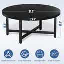Coffee Table, 31.5" Large Coffee Tables, Black Round Coffee Tables for Living Room, Floor Table for Sitting on The Floor, Center Coffee Table with Metal Frame for Office Apartment Home, 31.5" X 17.7"