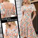 Dressystar Floral Summer Dress V Neck Midi Women Sun Dresses Short Sleeve Ruffle Casual Boho Vacation (Medium, Orange Blue Flower)