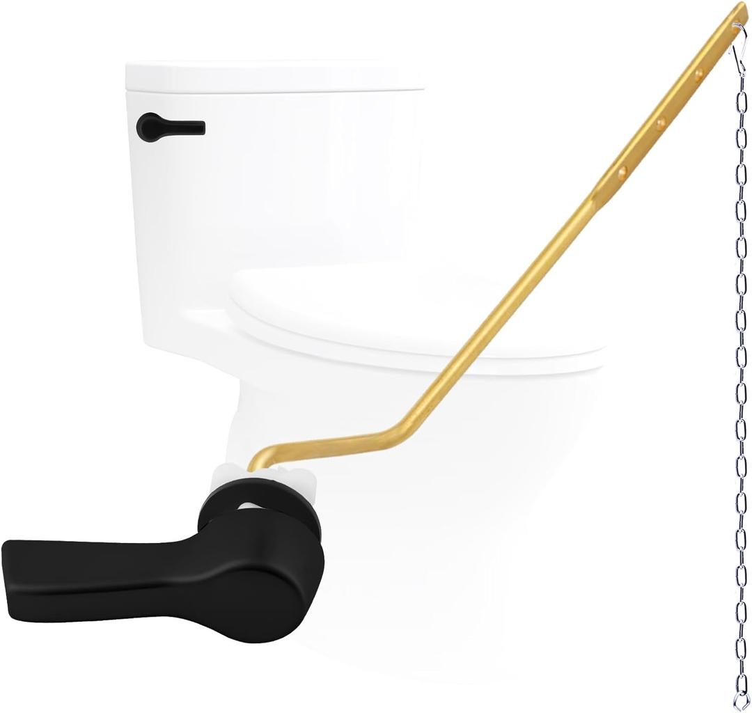 Hygie Rinse Metal Toilet Handle Lever Flush Replacement, Universal Side Mount Toilet Handle with Stainless Steel Flapper Chains, Toilet Repair Kit, Matteblack