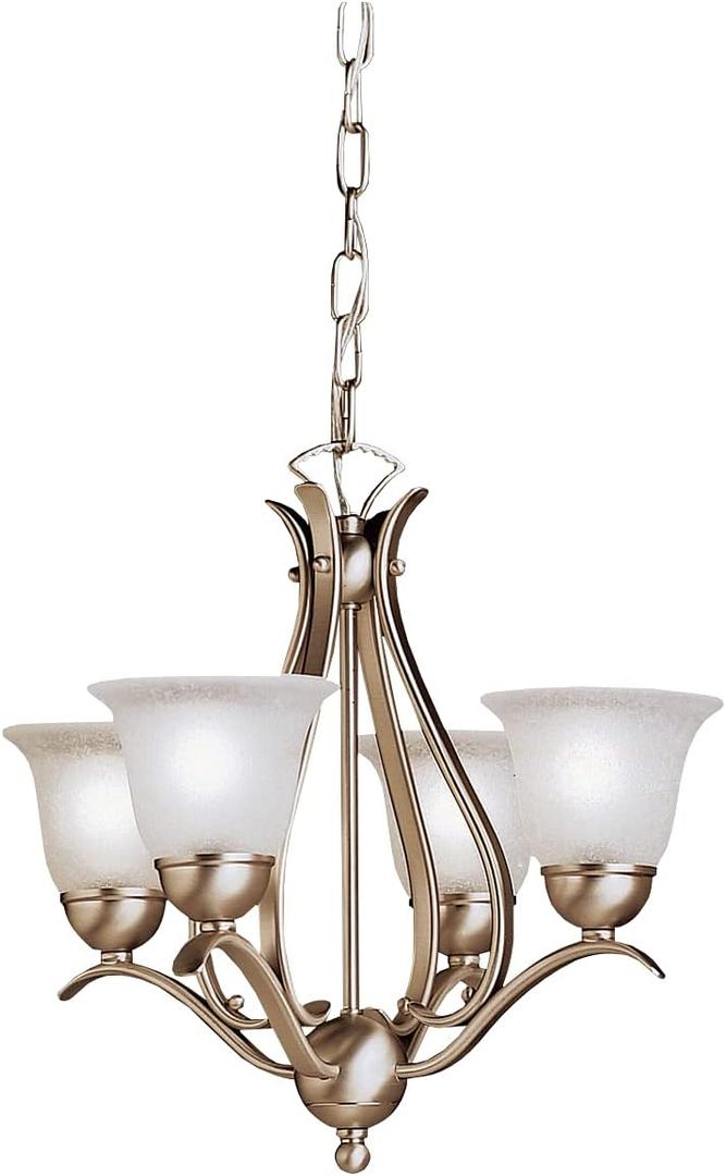 Kichler Dover 4-Light Mini Chandelier in Brushed Nickel with Satin Etched Seeded Glass, Traditional Lighting Fixture for Dining Room or Entryway, 2019NI