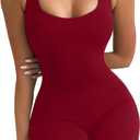 VUTRU Womens Sexy One Piece Tank Top Sleeveless Backless Bodycon Shorts Jumpsuits Bodysuit Catsuit Ribbed Sports Romper Small, Scoop, Wine Red