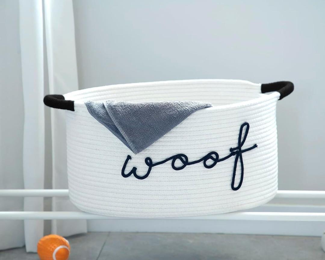 Triangle Pet Toy Basket Woven Puppy Bin -Durable Handle Storage Box for Organizing Dog Toys, Blankets & Accessories