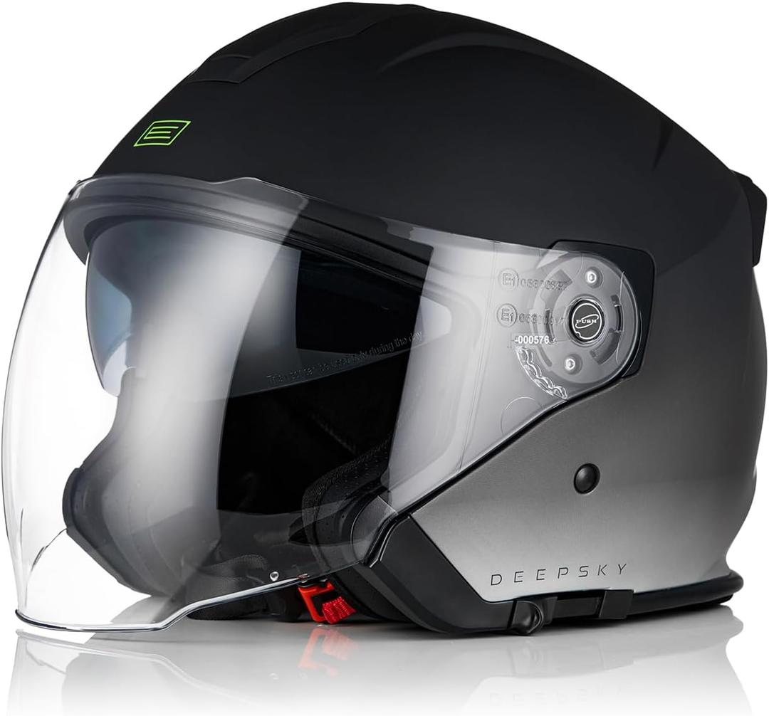 ORIGINE 3/4 Open Face Motorcycle Helmet with Double Visor for Scooters, DOT Approved, Medium