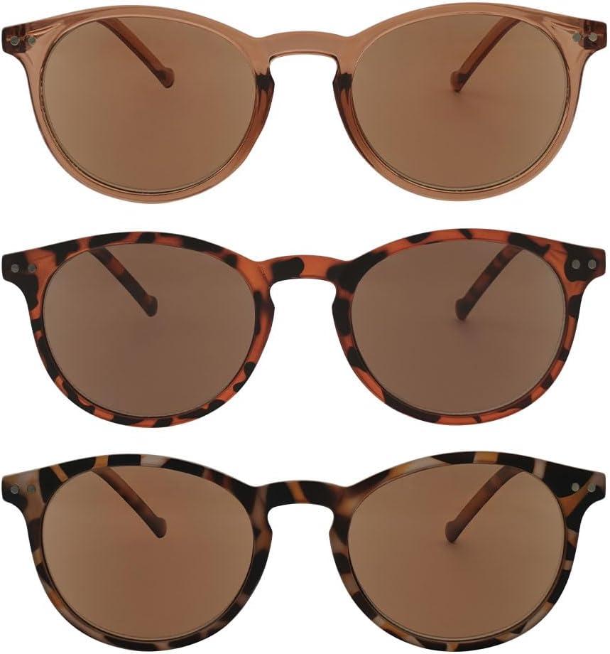 LookLux Reader Sunglasses Women, Small Round Prescription Reading Sunglasses with Readers with Spring Hinge, 2.0