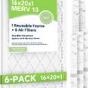 Future Way 16x20x1 Air Filters, 6-Pack with Reusable Frame, MERV 13, MPR 1900 AC Furnace Filters, Space Saving & Cost-effective