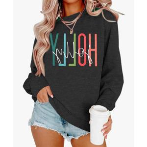 LOTUCY Women Christmas Sweatshirts Holly Jolly Christmas Tree Crewneck Graphic Sweater Long Sleeve Pullover Top, XL