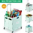 MACOPRO Folding Utility Cart Portable Rolling Crate Handcart Shopping Trolley Collapsible Tool Box, with Lid, Basket on 4 Rotate Wheels, for Grocery, Office, Teacher, Travel Shop Move Luggage (Green)