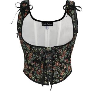 Scarlet Darkness Women's Renaissance Corset Tops Lace-up Boned Fairycore Pirate Underbust Corsets (8, Black Multi Floral)